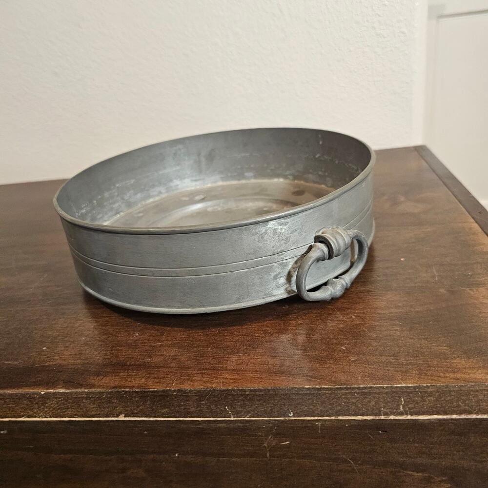 Antique 18th century 1700s handmade European Pewter Fruit Bowl w/ Handles